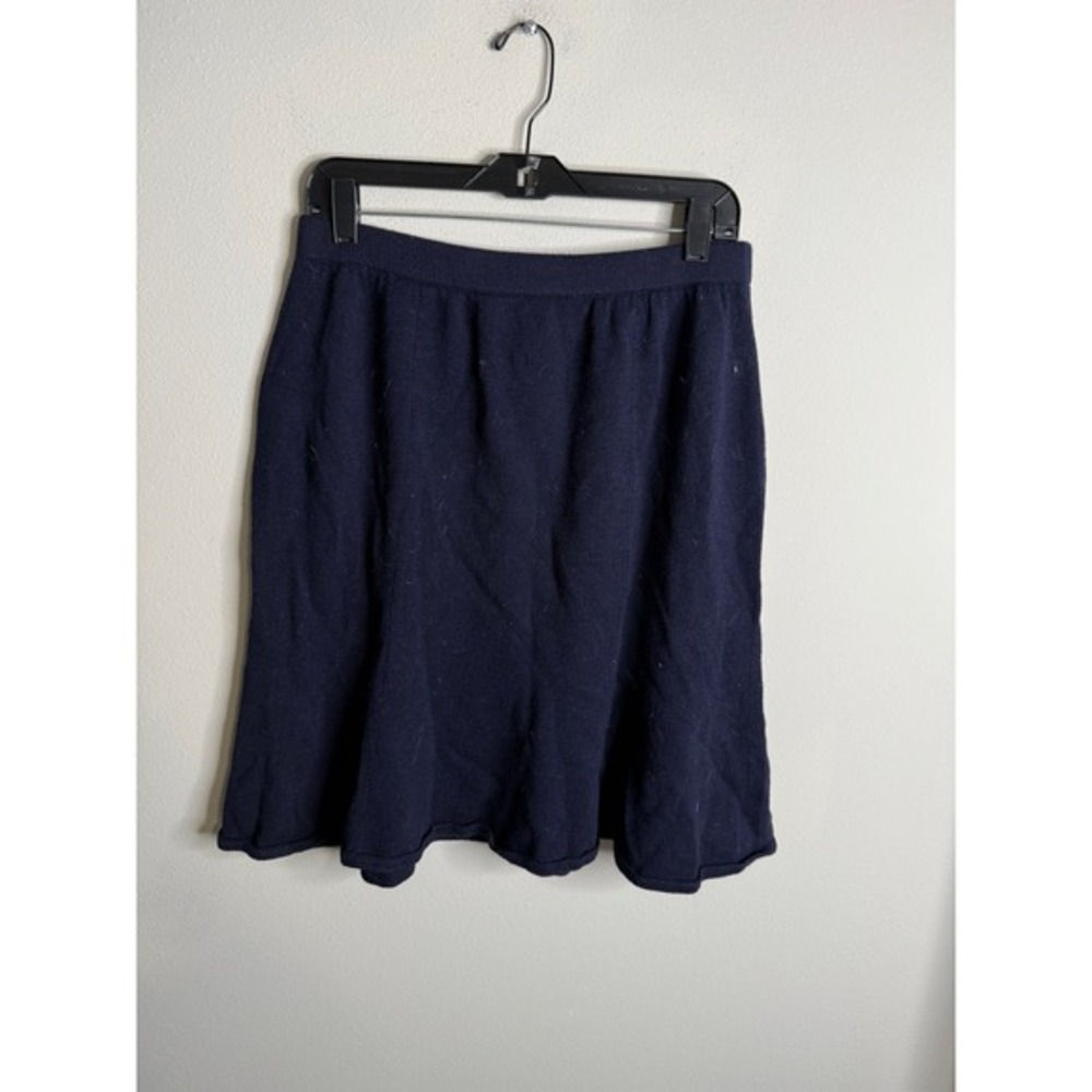 St. John Caviar Navy Blue Wool Blend Knit A-Line Skirt Womens Size 12 Elastic - Picture 1 of 4